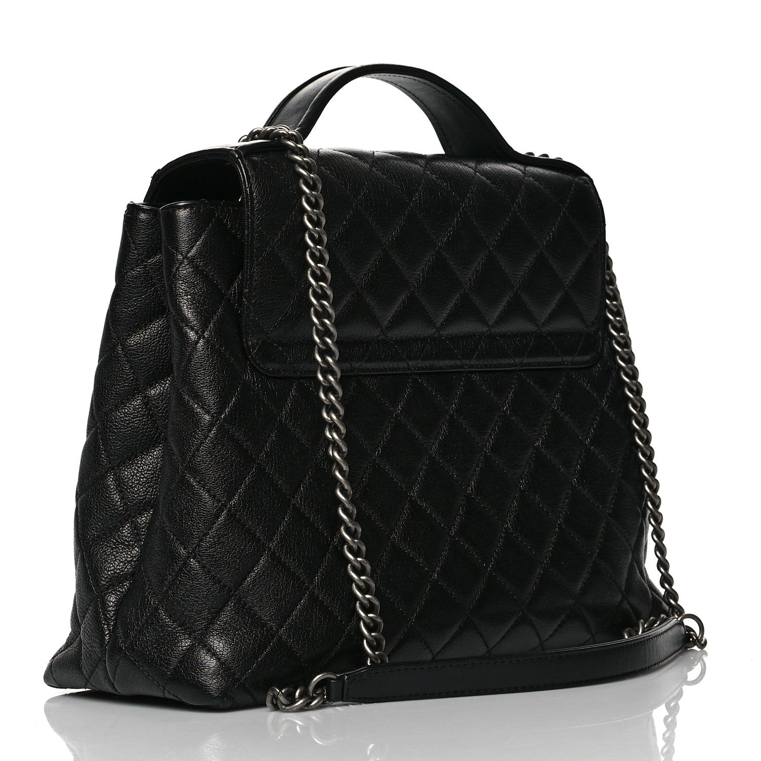 Chanel Goatskin Quilted Small CC University Shopping Tote Black 2 of 10