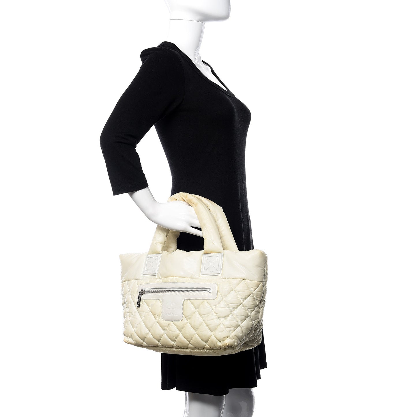 Nylon Quilted Small Coco Cocoon Reversible Tote White