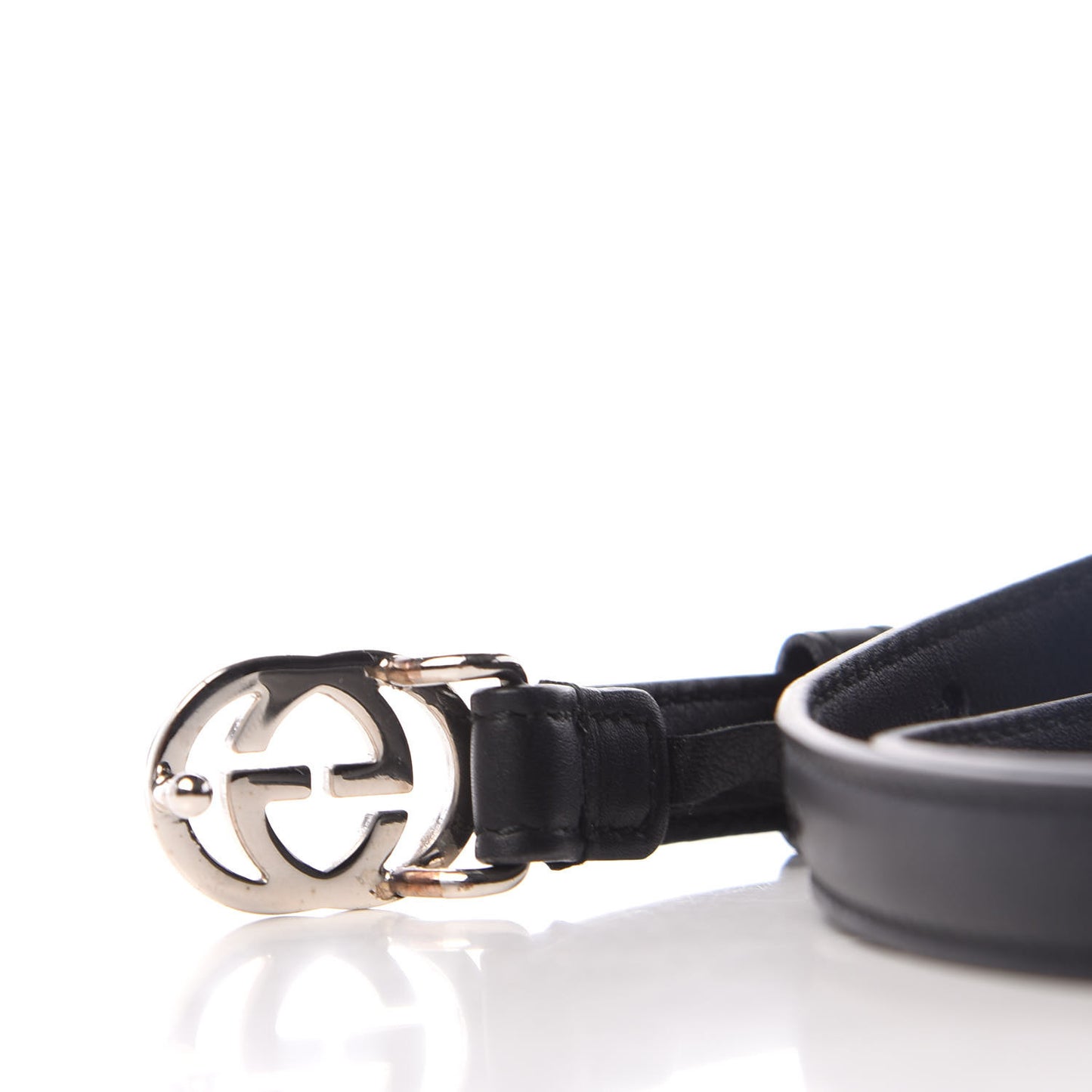Moon Calfskin Nickel Interlocking G 20mm Belt 90 36 Black