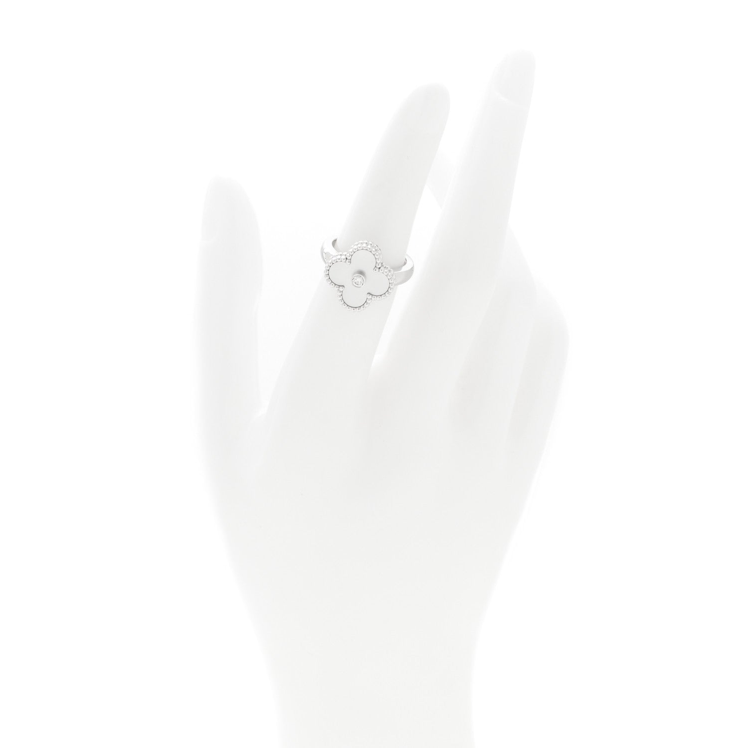 Van Cleef & Arpels 18K White Gold Diamond Mother of Pearl Vintage Alhambra Ring 50/5.25 2 of 4