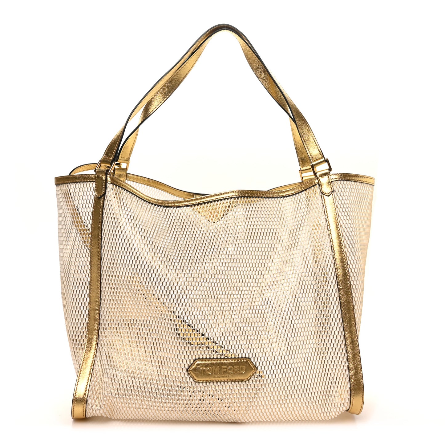Metallic Mesh Calfskin Trim Tote Gold