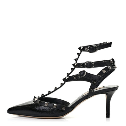 Valentino Garavani Wrinkled Patent Nappa Rockstud Ankle Strap 65mm Pumps 37 Black 1 of 8