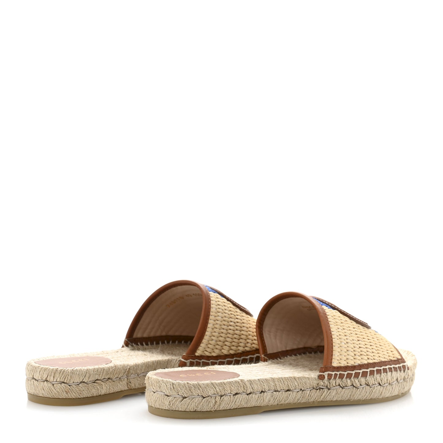 Raffia Interlocking G Flat Slide Espadrille Sandals 40  Natural Harness Brown