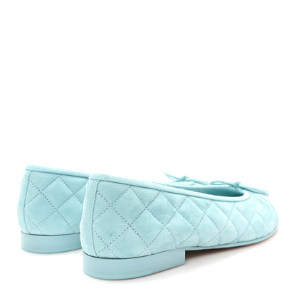 Chanel Suede Quilted Cap Toe CC Ballerina Flats 36 Light Blue 5 of 9