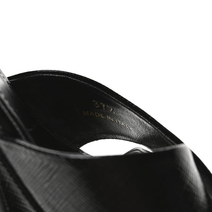 Prada Vernice Saffiano Embossed Crisscross Platform 20/65mm Sandals 37.5 Black 7 of 7