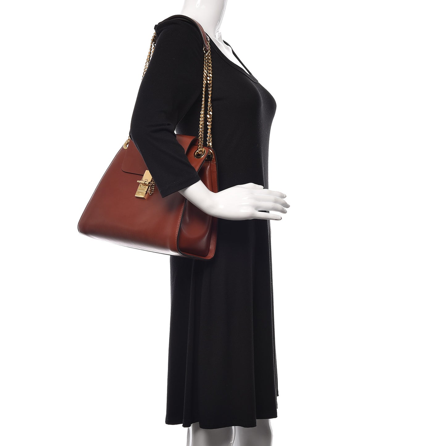Shiny Calfskin Medium Annie Shoulder Bag Whiskey