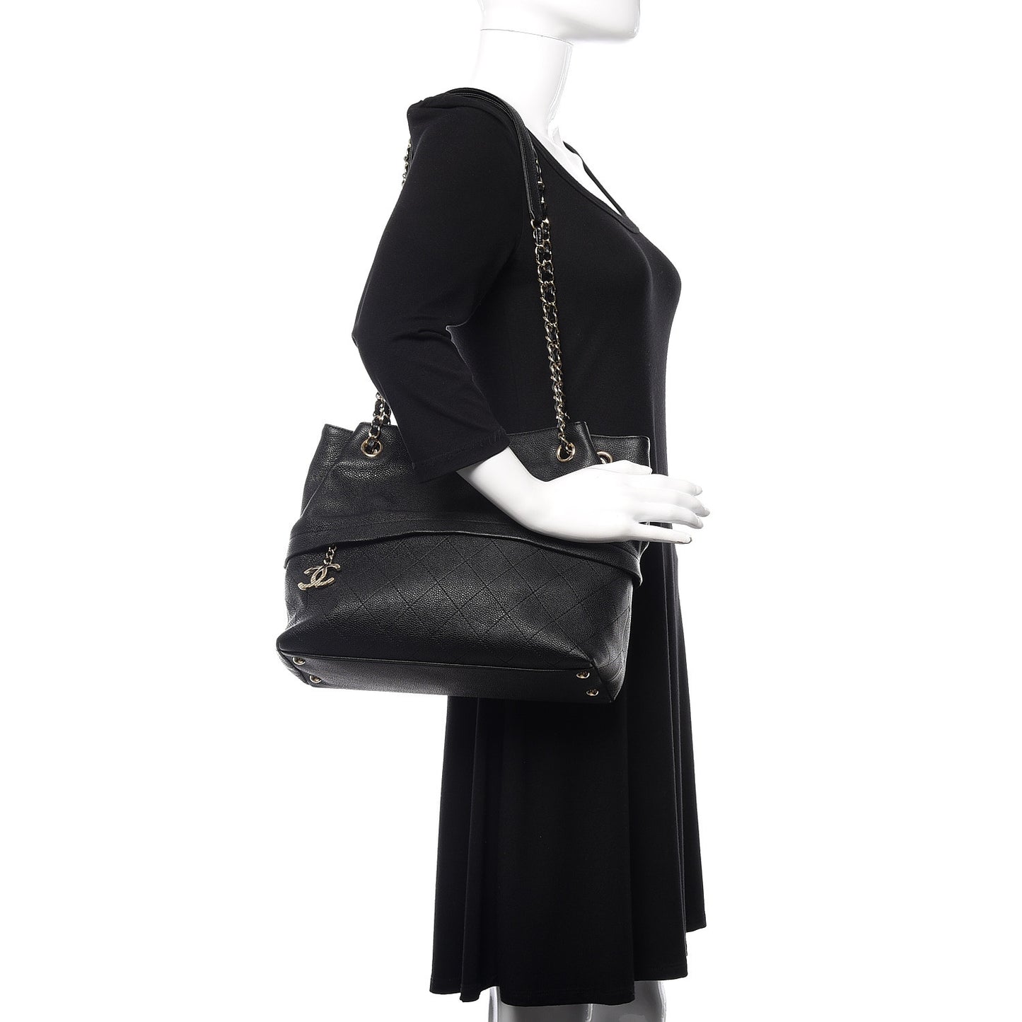 Crumpled Grained Calfskin Zip and Carry Shopping Tote Black