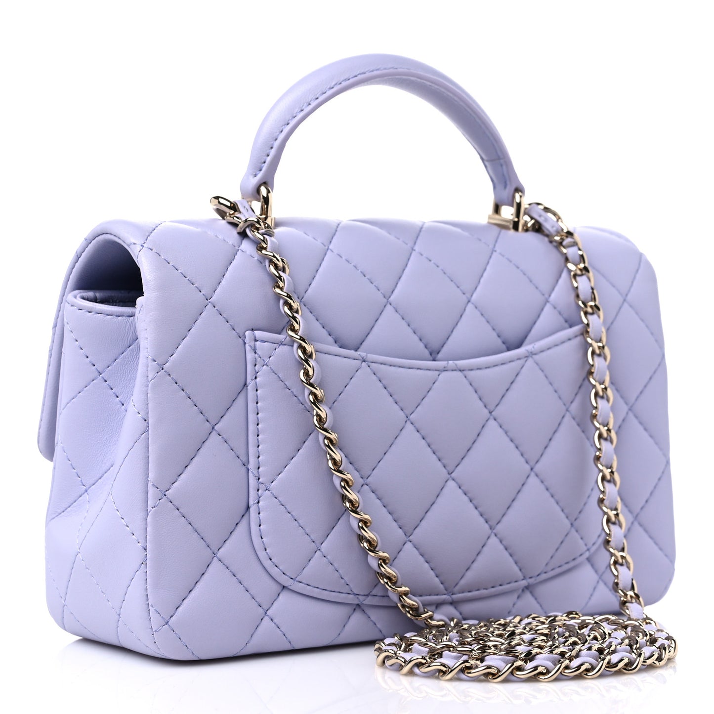 Lambskin Quilted Mini Top Handle Rectangular Flap Light Purple