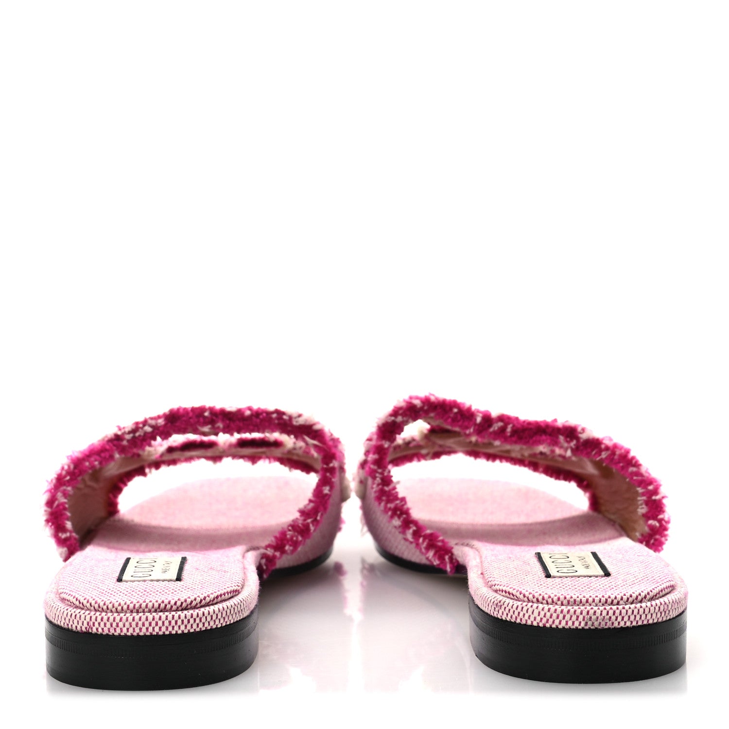 Gucci Fringed Canvas Interlocking G Cut Out Slide Sandals 41 Princess Fuxia Natural 6 of 10