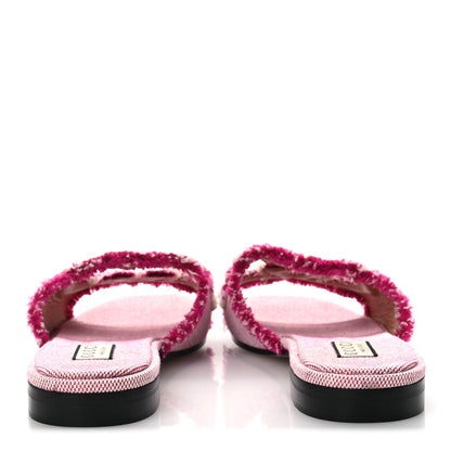 Gucci Fringed Canvas Interlocking G Cut Out Slide Sandals 41 Princess Fuxia Natural 6 of 10