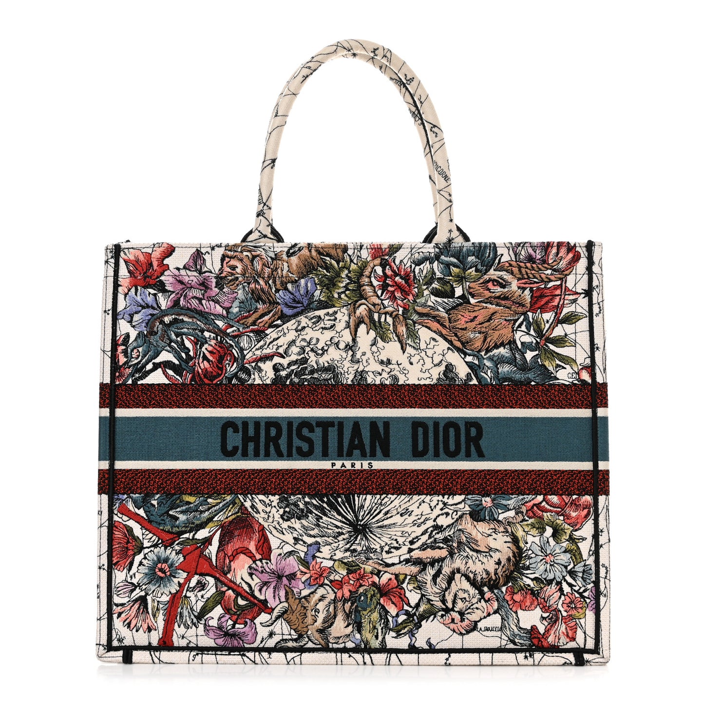Canvas Embroidered Large Zodiac Book Tote Latte Multicolor