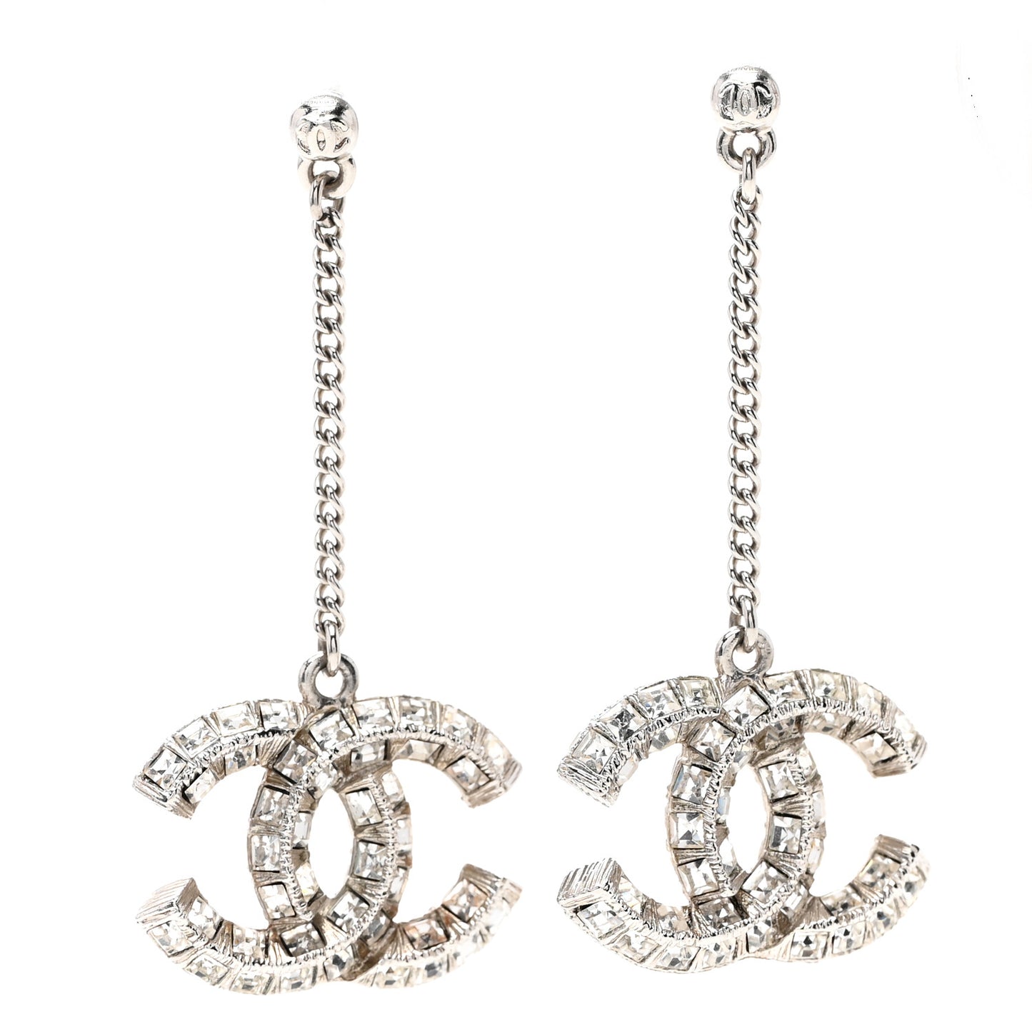 Baguette Crystal CC Drop Earrings Silver