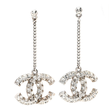 Chanel Baguette Crystal CC Drop Earrings Silver 1 of 4