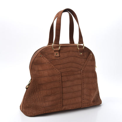 Saint Laurent Nubuck Crocodile Embossed Oversized Muse Brown 2 of 9