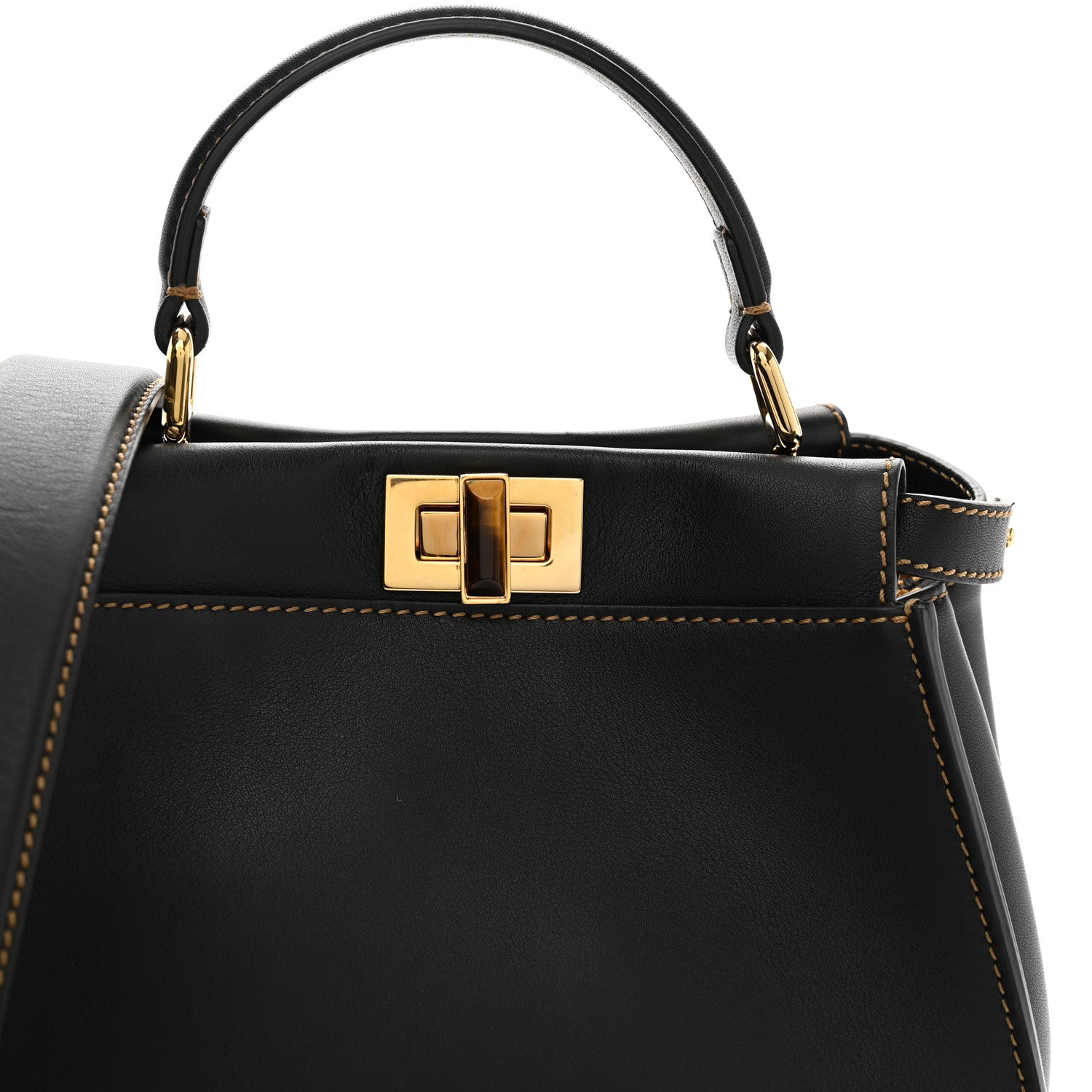 Fendi Vitello King Canvas Chinese New Year Tiger Embroidered Mini Peekaboo Iconic Satchel Black Dark Yellow 8 of 10