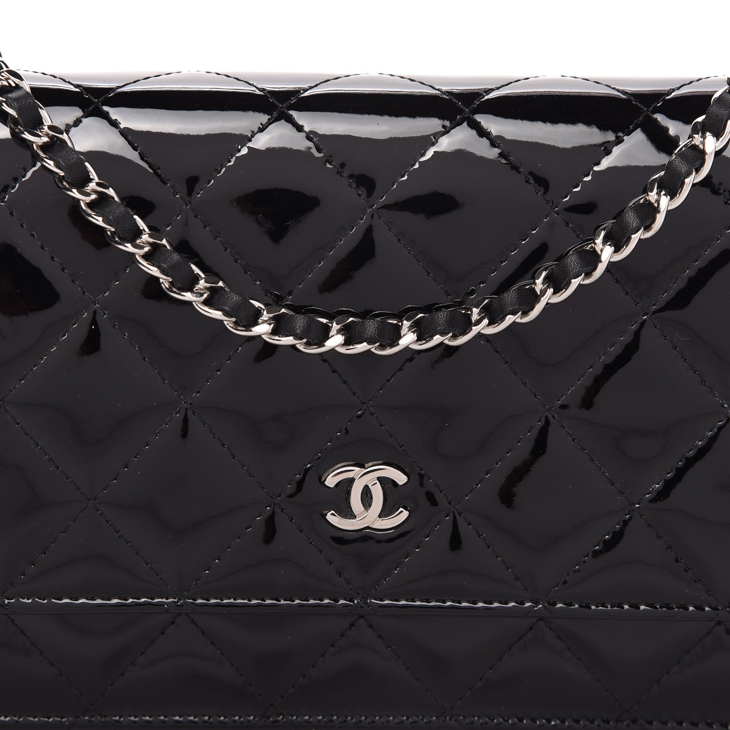Chanel Patent Quilted Wallet On Chain WOC Black 11 of 12