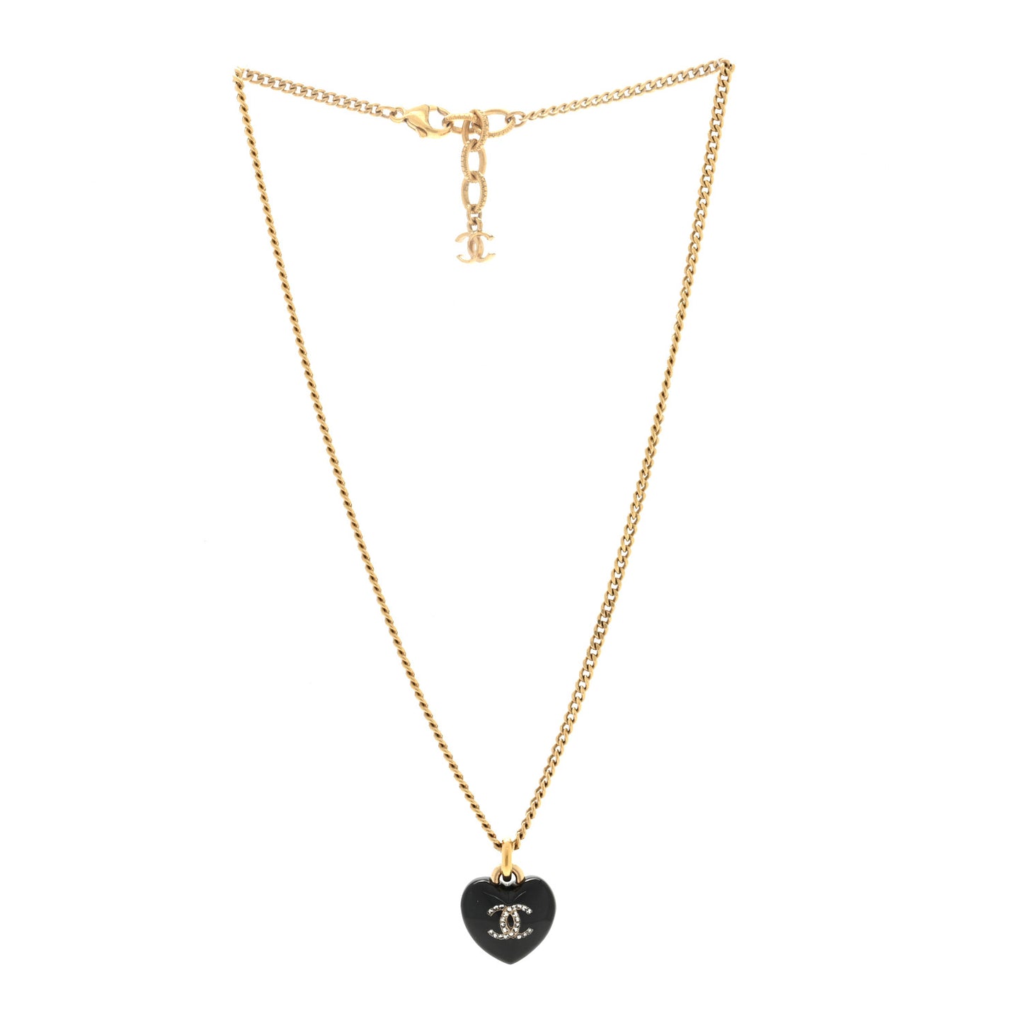 Resin Crystal CC Heart Necklace Black Gold