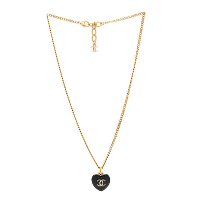 Chanel Resin Crystal CC Heart Necklace Black Gold 2 of 4