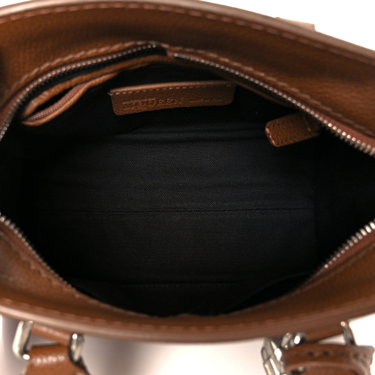 Pebbled Calfskin Mini Skull Padlock Zip Around Tote Brown
