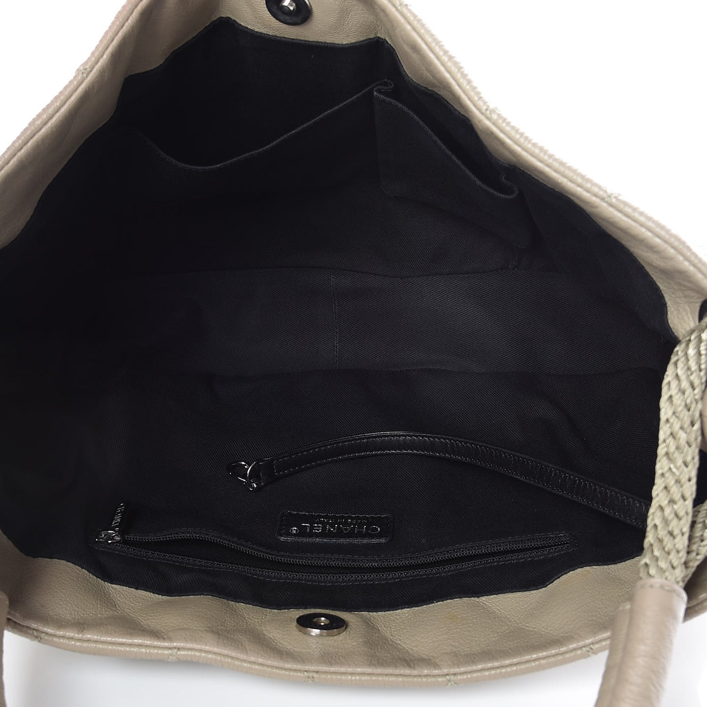 Calfskin Quilted Expandable Zip Shoulder Bag Beige