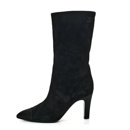 Chanel Suede Calfskin Satin Gabrielle Cap Toe Short Boots 38 Black 1 of 9