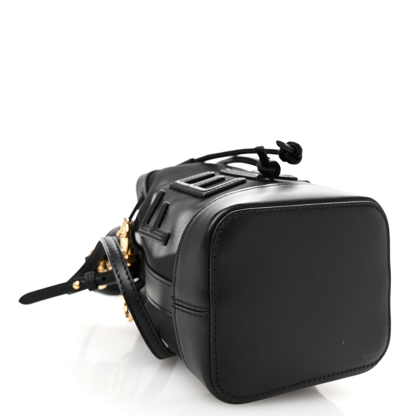 Mesh Vitello King F is Fendi Logo Embroidered Mini Mon Tresor Bucket Bag Black