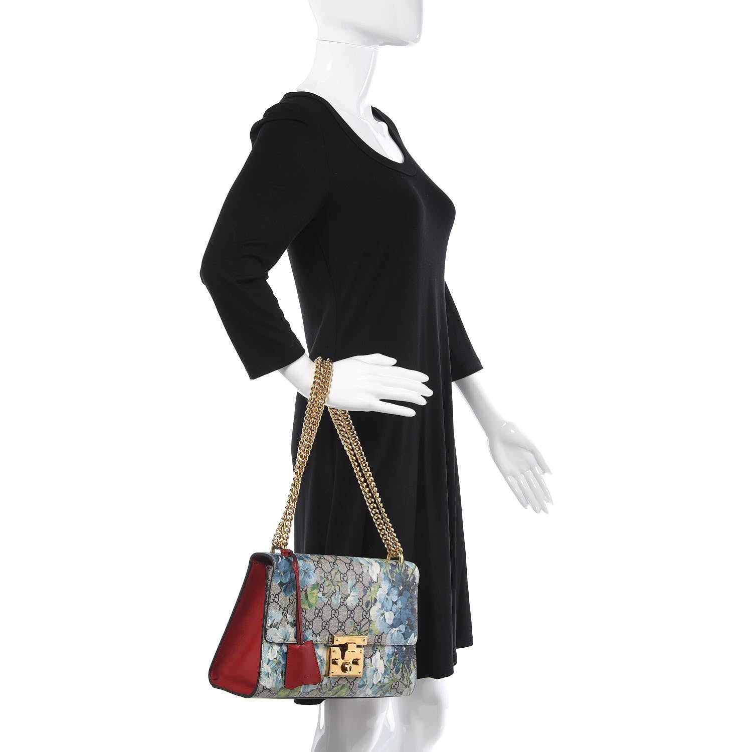 Gucci GG Supreme Monogram Blooms Medium Padlock Shoulder Bag Beige Blue Navy Hibiscus Red 2 of 9