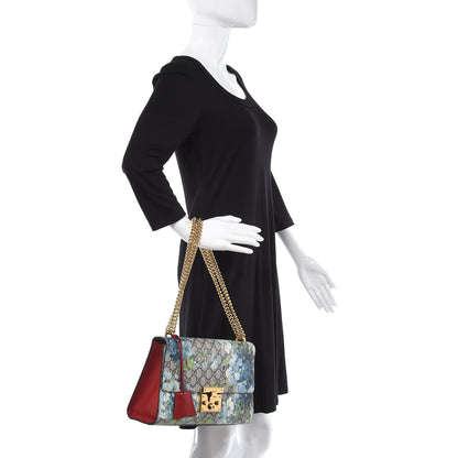 Gucci GG Supreme Monogram Blooms Medium Padlock Shoulder Bag Beige Blue Navy Hibiscus Red 2 of 9