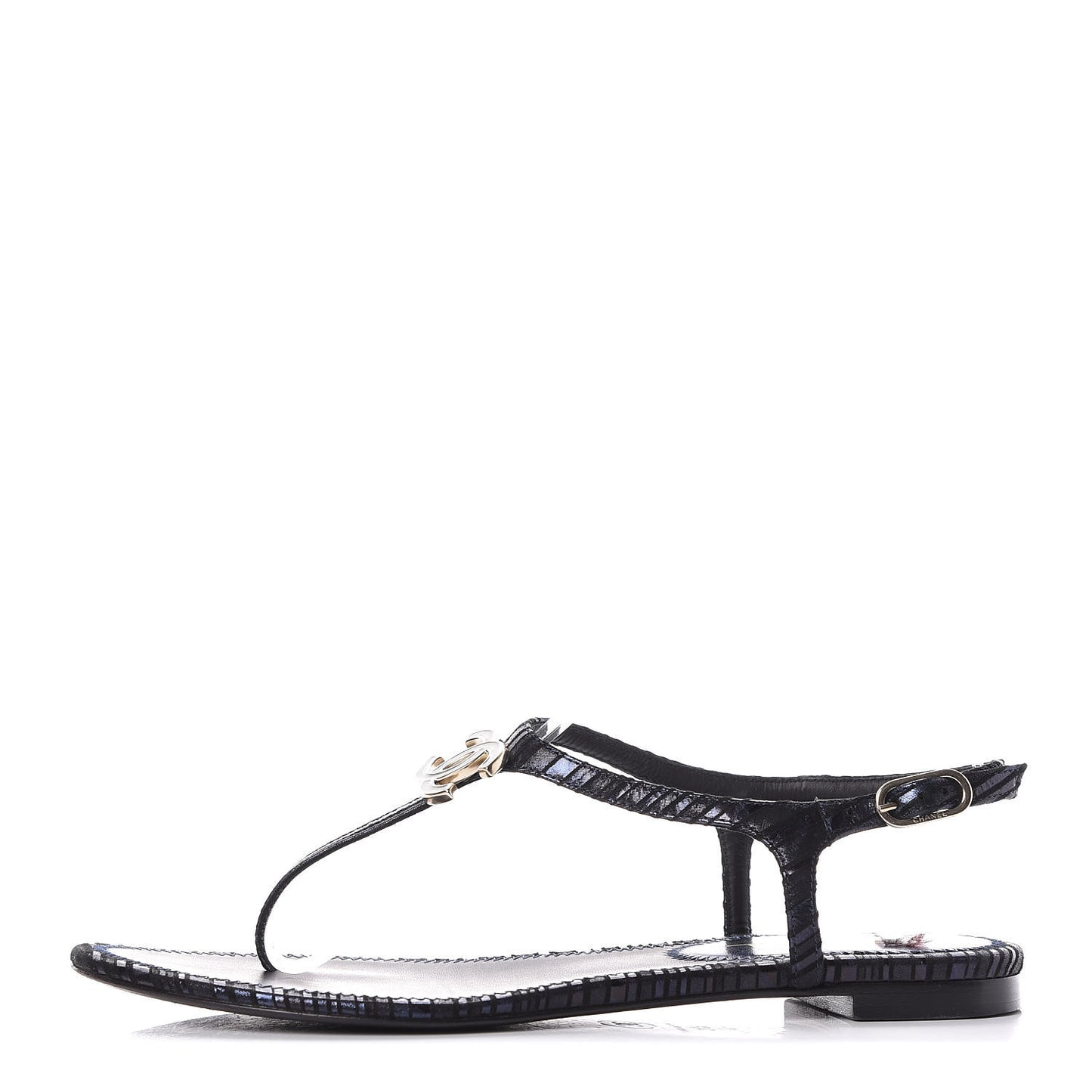 Fantasy Goatskin Suede CC Chain Thong Sandals 37 Navy Black