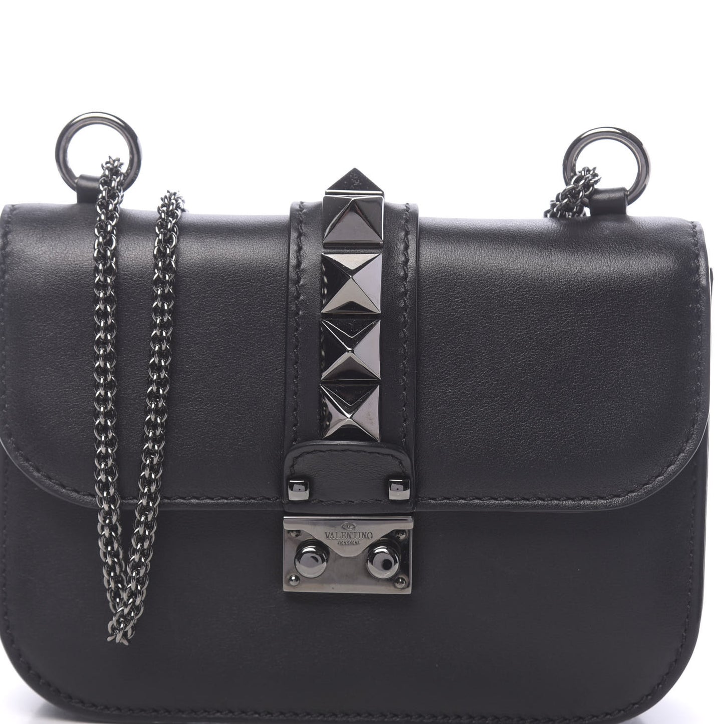 Vitello Small Glam Lock Rockstud Flap Black