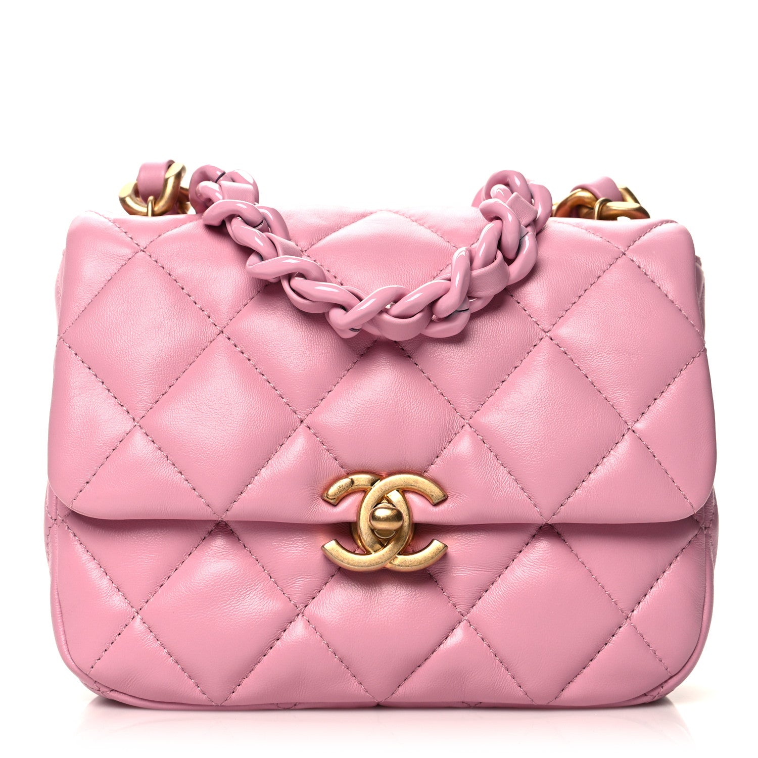 Chanel Lambskin Quilted Mini Lacquered Chain Flap Pink 1 of 11
