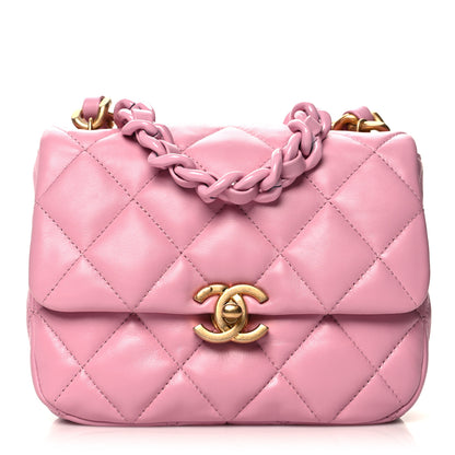 Chanel Lambskin Quilted Mini Lacquered Chain Flap Pink 1 of 11