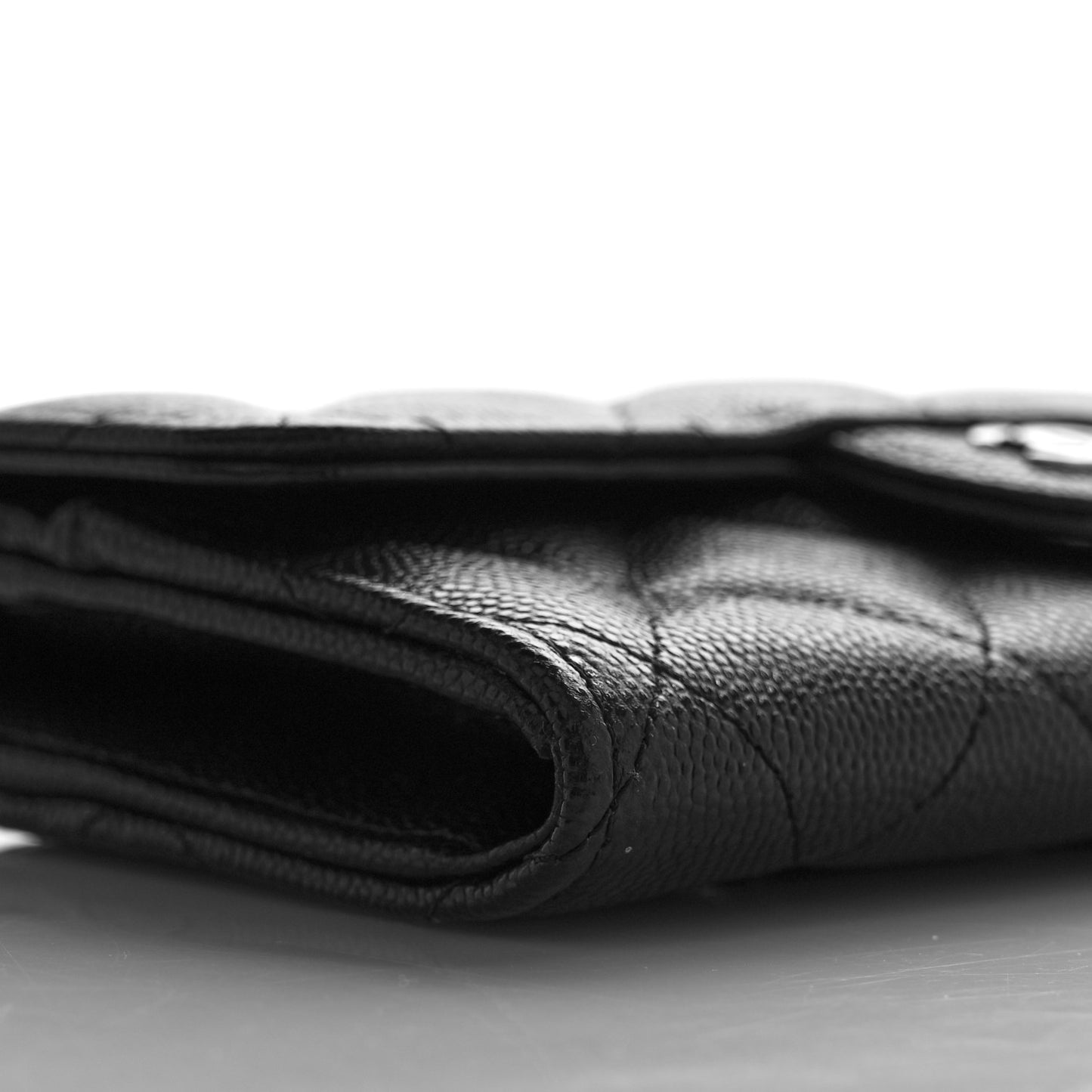 Caviar Quilted Medium Gusset Flap Wallet Black