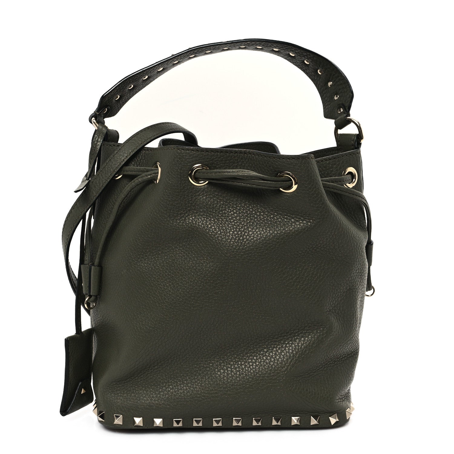 Valentino Garavani Pebbled Calfskin Small Rockstud Bucket Bag Green 1 of 9
