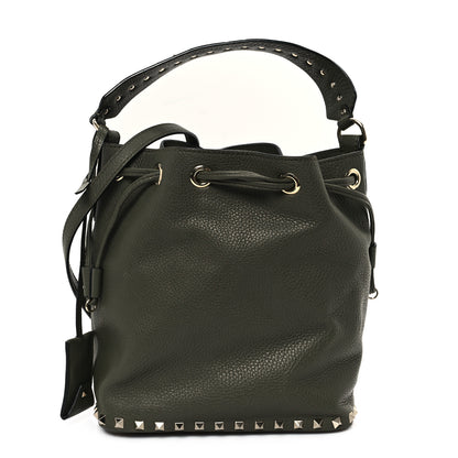 Valentino Garavani Pebbled Calfskin Small Rockstud Bucket Bag Green 1 of 9