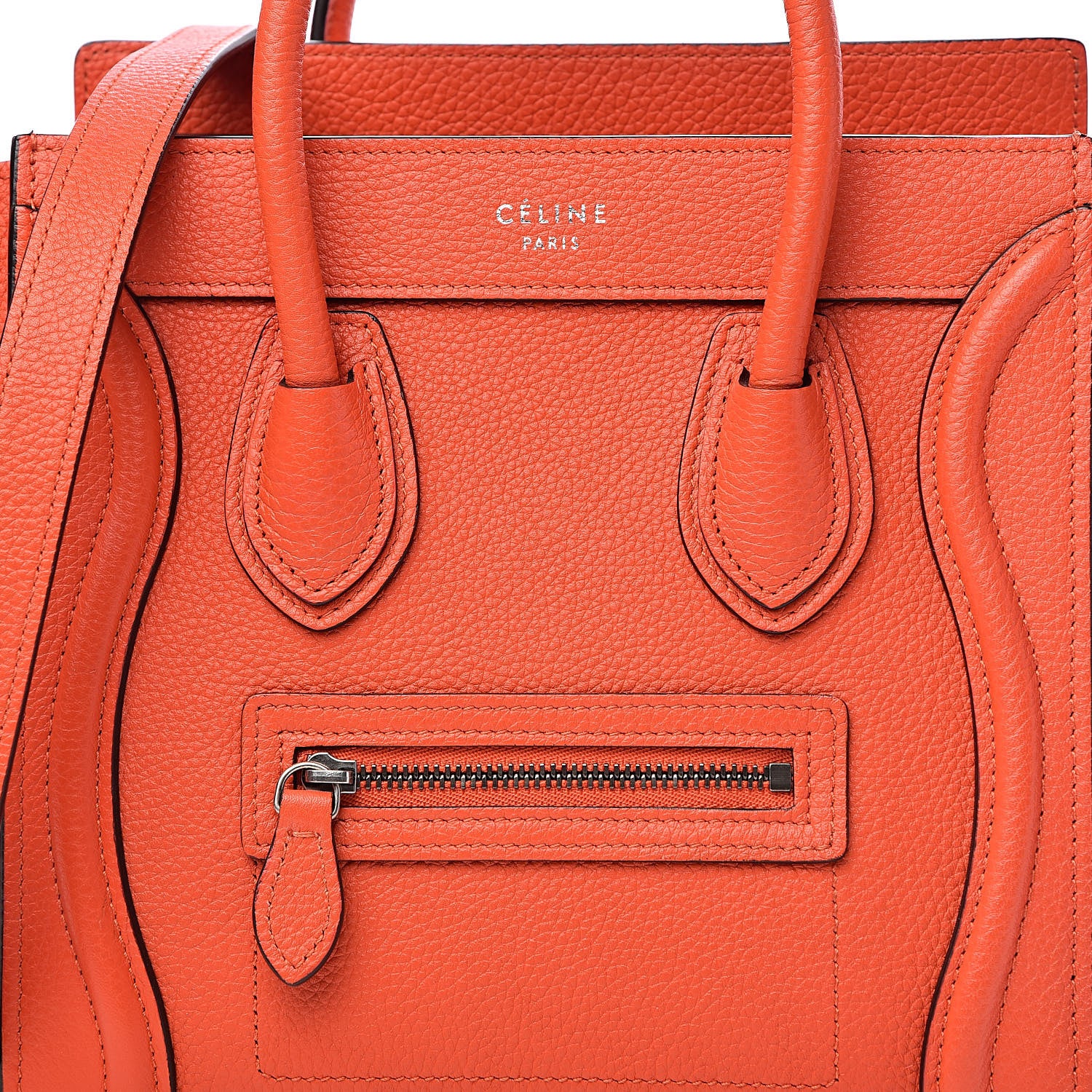 Celine Drummed Calfskin Nano Luggage Vermillion 11 of 11
