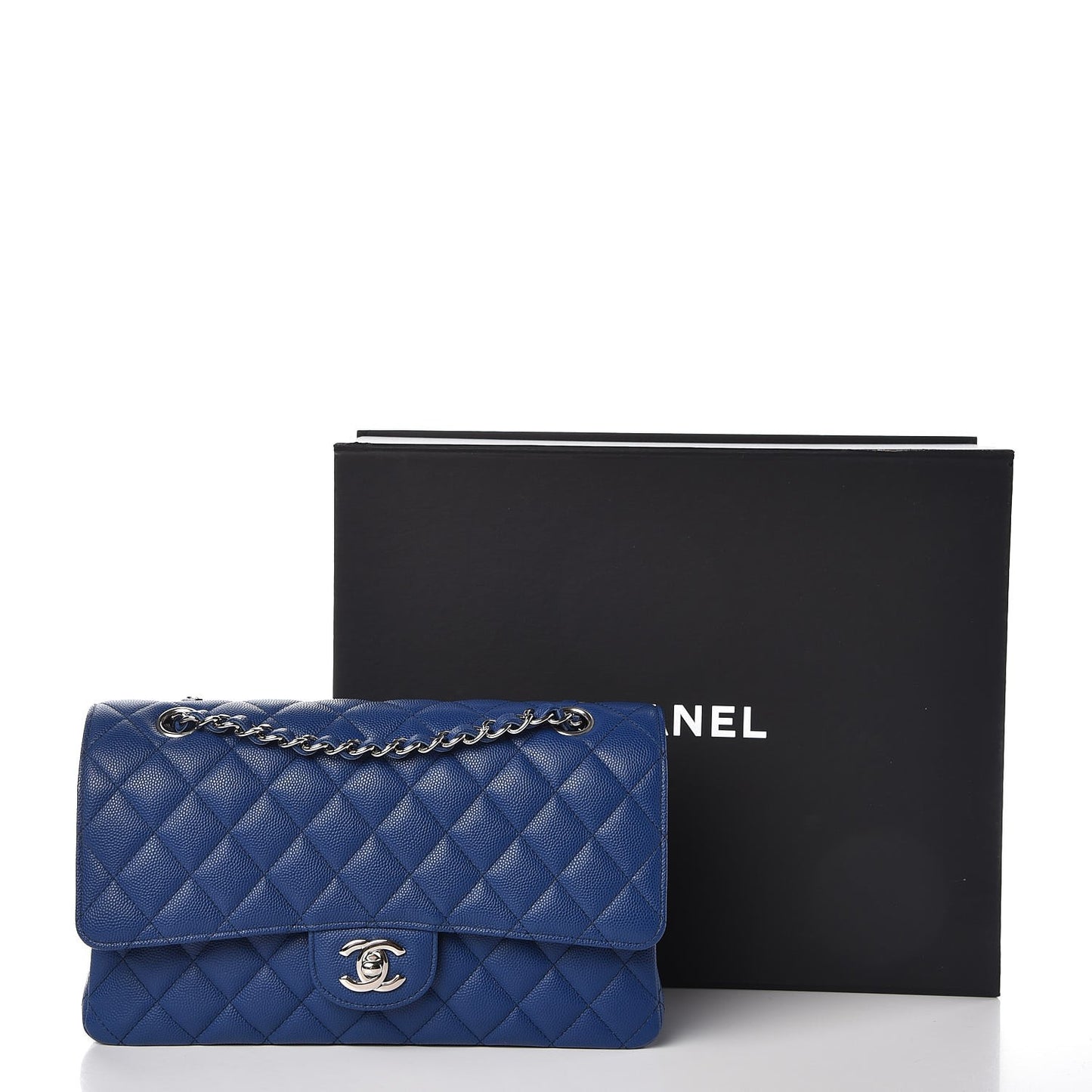 Caviar Quilted Medium Double Flap Dark Blue
