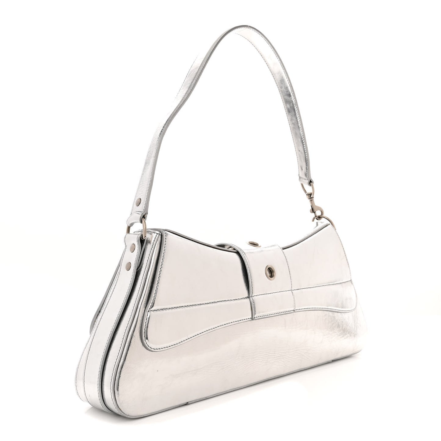 Smooth Metallic Calfskin Large Lindsay Shoulder Bag Silver