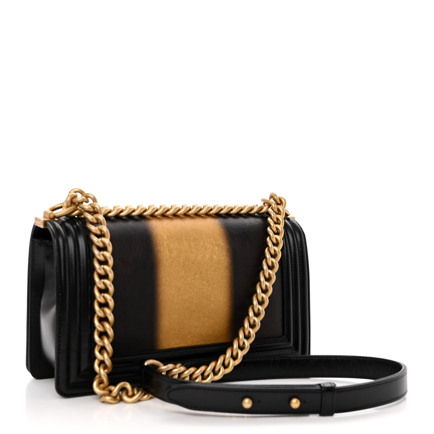 Metallic Glazed Calfskin Medium Boy Flap Black Gold