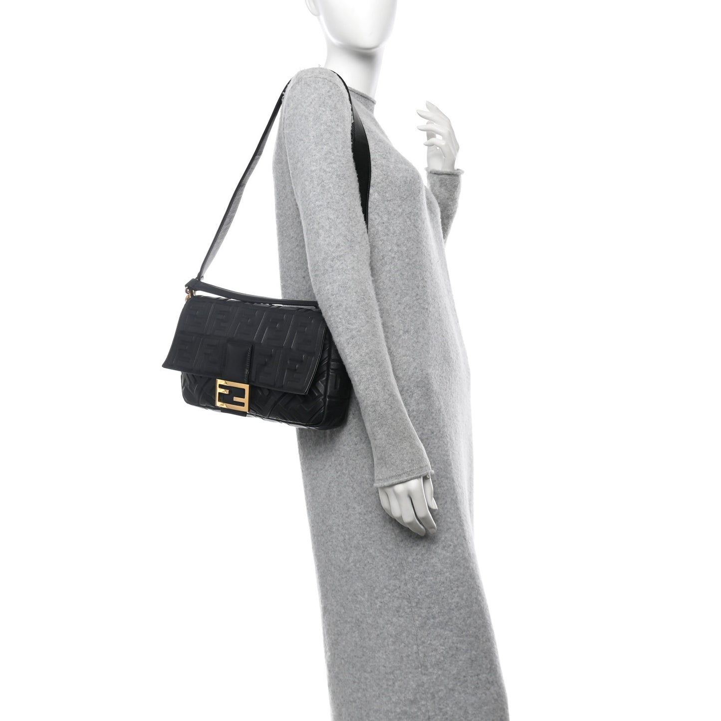 Nappa FF 1974 Embossed Large Baguette Black