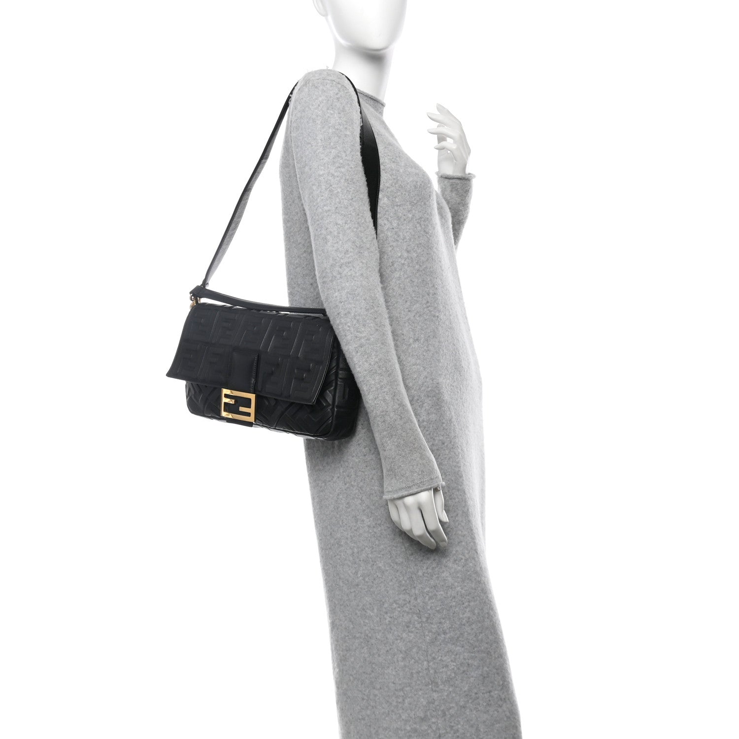 Fendi Nappa FF 1974 Embossed Large Baguette Black 2 of 12