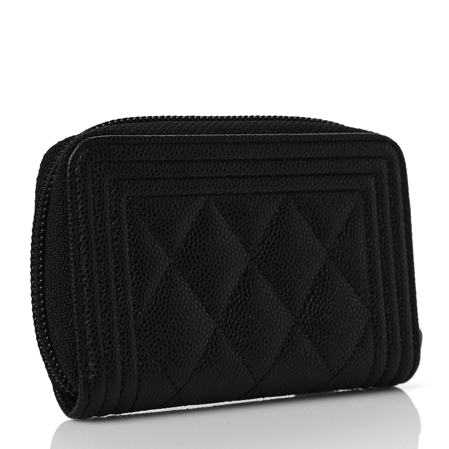 Caviar Quilted Boy Zip Around Coin Purse Wallet Black