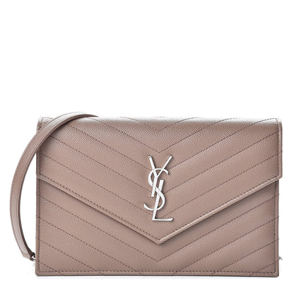 Saint Laurent Grain De Poudre Matelasse Chevron Monogram Envelope Chain Wallet Fard 1 of 12