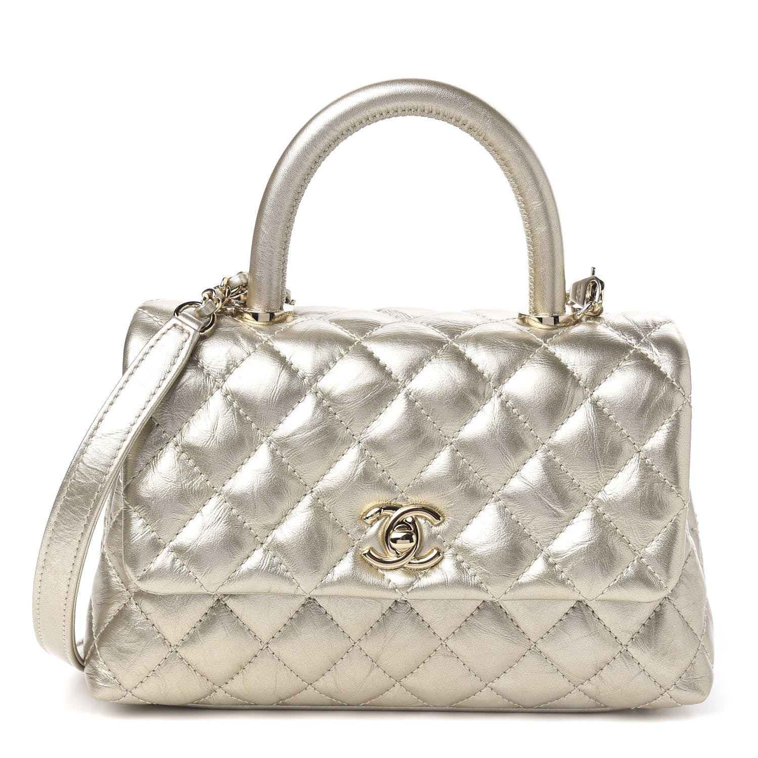Chanel Metallic Aged Calfskin Quilted Mini Coco Handle Flap Gold 1 of 10
