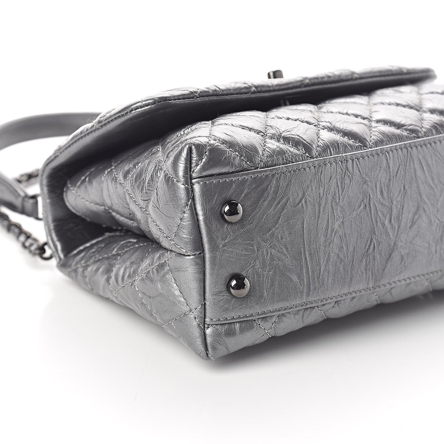 Metallic Aged Calfskin Quilted Mini Coco Handle Flap Charcoal