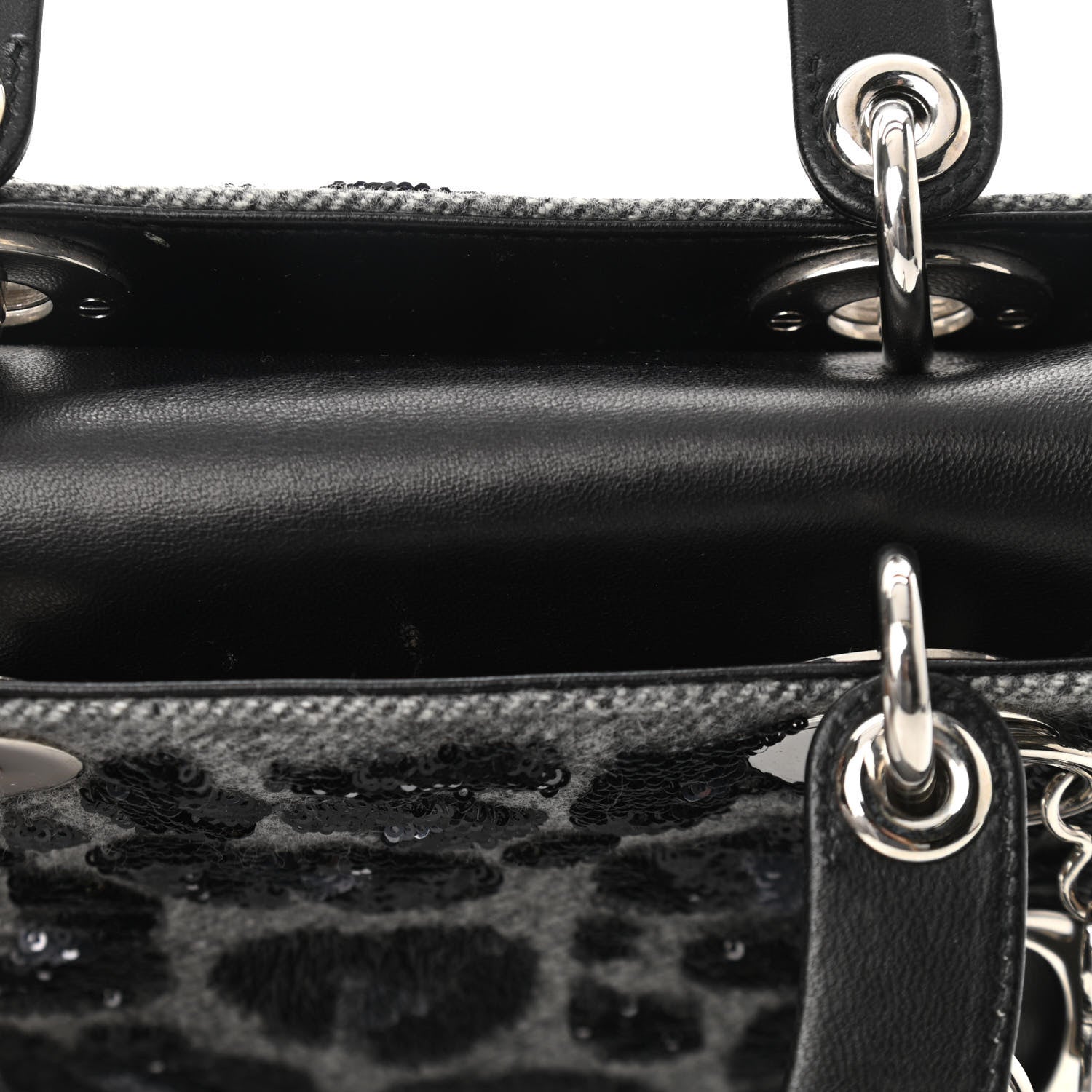 Christian Dior Wool Sequin Leopard Mini Lady Dior Grey Black 10 of 14