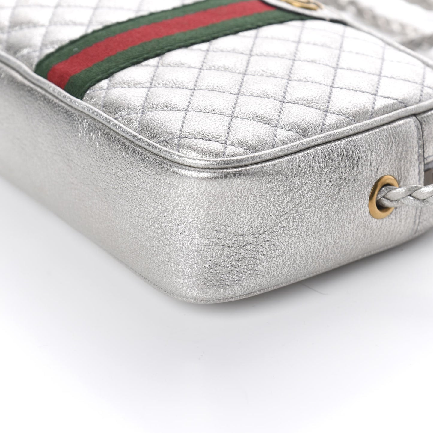 Laminated Nappa Web Trapuntata Mini GG Shoulder Bag Argento