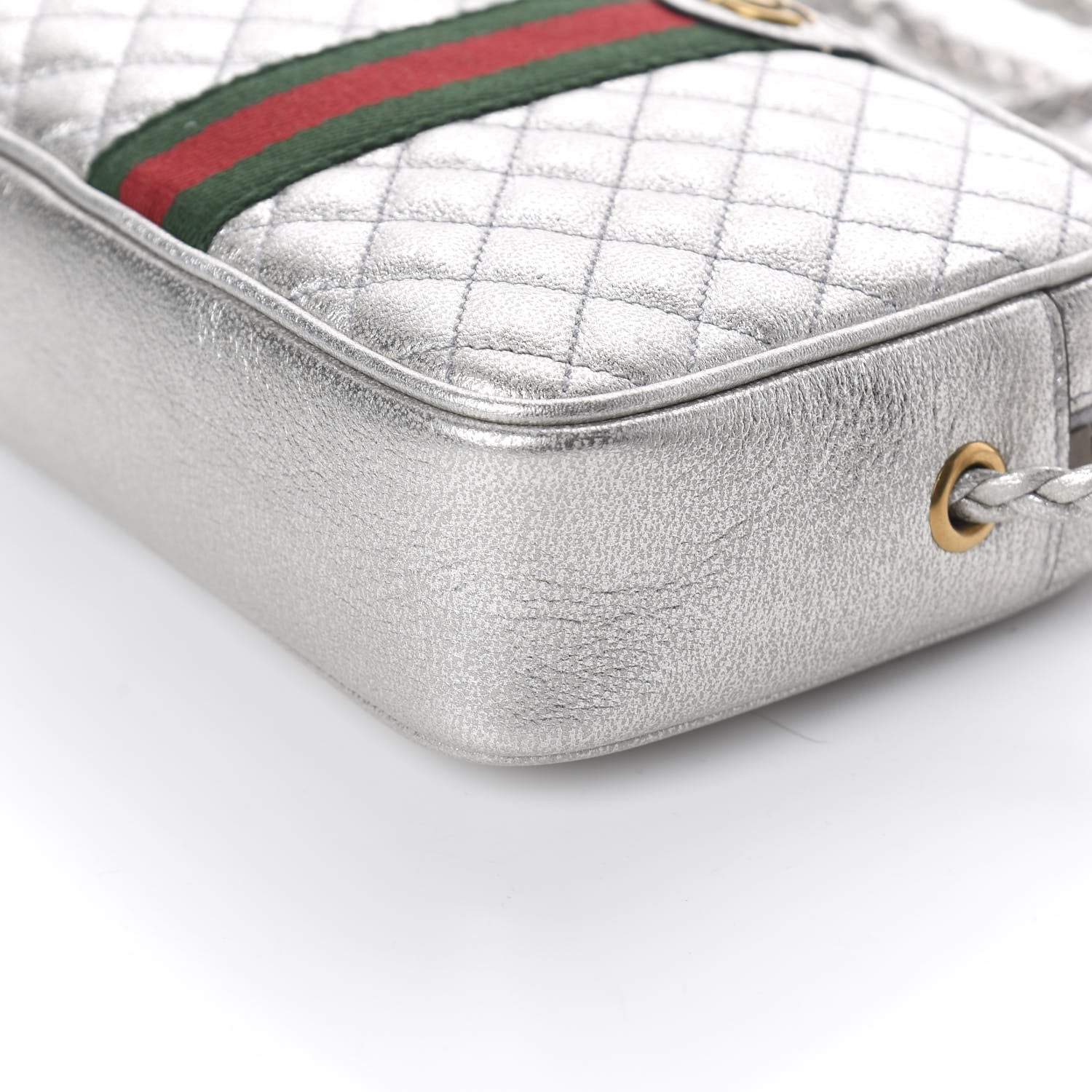 Gucci Laminated Nappa Web Trapuntata Mini GG Shoulder Bag Argento 8 of 8