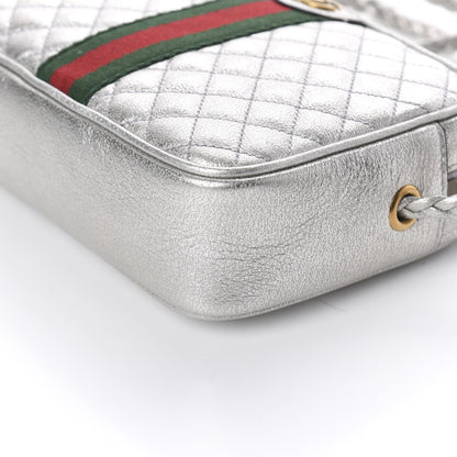 Gucci Laminated Nappa Web Trapuntata Mini GG Shoulder Bag Argento 8 of 8