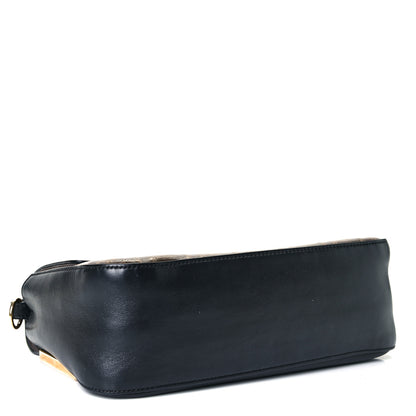 Fendi Vitello Grace Glazed Fabric FF 1974 Double F Shoulder Bag Black Mogano Panna 3 of 19